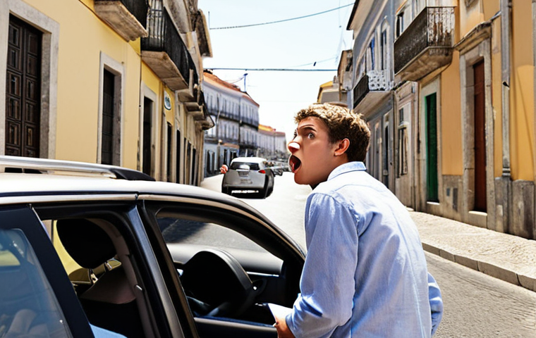 **
* Prompt: A young driver receiving car insurance paperwork with a shocked expression, highlighting the cost. The background should show a city street scene in Portugal, implying location impacts insurance prices. Emphasize factors like age and location.
**